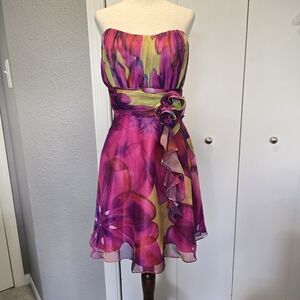 Floral Strapless Dress - Purple and Green